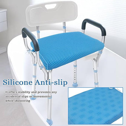 REEZEIVI Shower Seat Cushion with Non-Slip Silicone Bottom,Soft 4D Mesh Fabric,Bathtub Chair Pad for Elderly,Quick Drying and Washable Shower Seat Mat, Design for Elderly, Senior, Handicap,Disabled