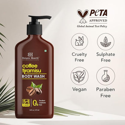 Botanic Hearth Coffee Tiramisu Body Wash – 5-in-1 Nourishing Cleanser with Invigorating Coffee Aroma, Hydrating Formula, Sulfate & Paraben Free – 16 fl oz