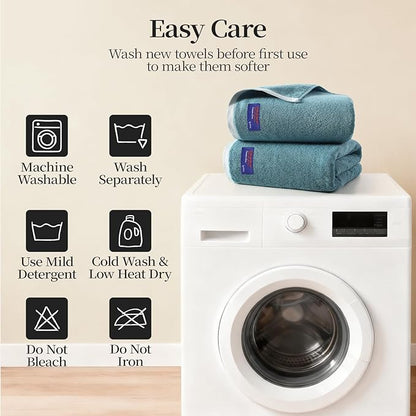 REDKISS 6 Pack Cotton Towel Set with Luxury Embellished Border, 600 GSM Ultra Soft & Highly Absorbent Bath Towels Set with 2 Bath, 2 Hand, 2 Washcloths for Bathroom, Gym, Spa, Hotel, Sky Blue