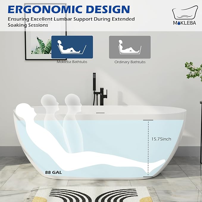 70" Acrylic Freestanding Bathtub, Double Ended Free Standing Tub, Soaking Tub with Integrated Slotted Overflow, Toe-Tap Chrome Drain, cUPC Certified, Glossy White