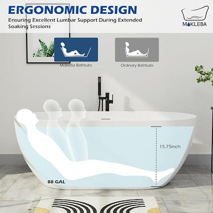 70" Acrylic Freestanding Bathtub, Double Ended Free Standing Tub, Soaking Tub with Integrated Slotted Overflow, Toe-Tap Chrome Drain, cUPC Certified, Glossy White