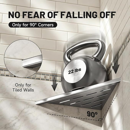 Corner Shower Shelves 10" Brushed Nickel, 2 Pack 304 Stainless Steel Shower Corner Shelf Recessed Slot Design, Wall Mount Triangle Shower Caddy for Bathroom, Kitchen Organization