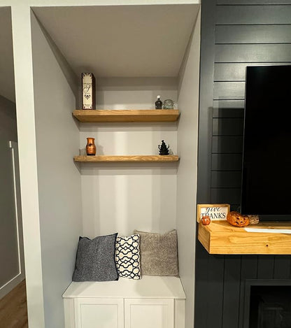 joelsantiques - 36 Inch Wooden Floating Shelves for Wall - 36x10x2 in - Made of Natural Wood - Long Heavy Duty Rustic Wall Shelves for Bedroom - Perfect for Living Room, Kitchen - Beige
