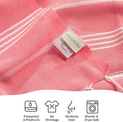 SOULMARK 100% Cotton Turkish Beach Towel with Bag - 38"x71" - 6 Pack - Made in Green & Oeko TEX Certified - Pre-Washed & Sand Free - Quick Dry and Lightweight for Travel - Made in Turkey - Salmon Red