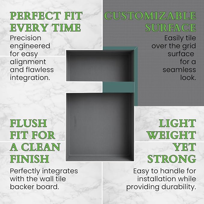 Shower Niche Insert Tile Ready, Recessed Wall Niche, Shower Inserts Kit for Bathroom Wall, Recessed Shelf Insert, Lightweight, Grid Surface for Easy Tile Application, Rectangle, 14x22 Inches