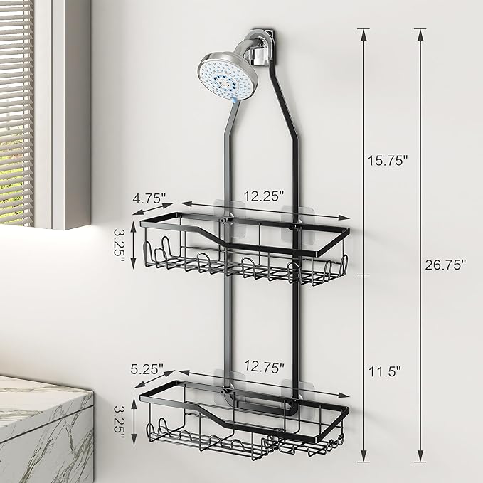 Shower Caddy Hanging,Rustproof Anti-Swing Shower Organizer,Hanging Bathroom Caddy,Bathroom Organizer with 18 Hooks for Razor/Sponge