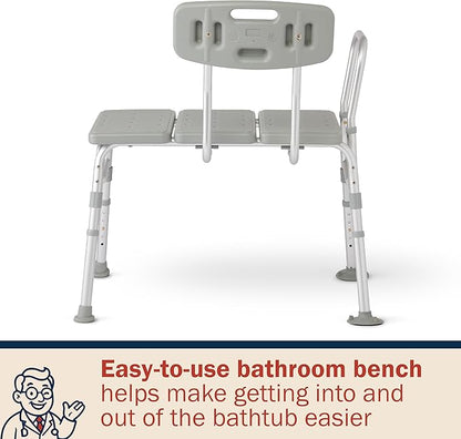 Tub Transfer Bench, 400 lb Capacity Bath & Shower Seat, Tool-Free Assembly, Anti-Slip Suction Feet, Lightweight Frame, for Seniors & Mobility Assistance