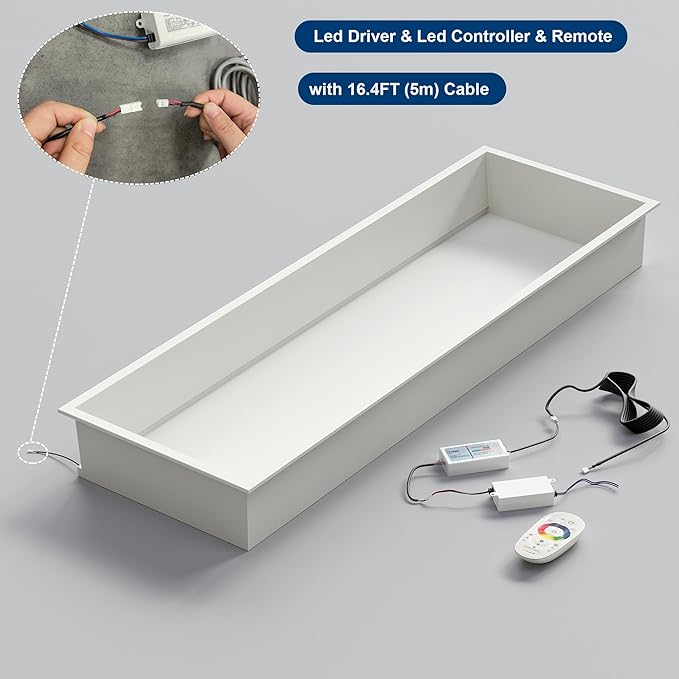RGB LED Light Shower Niche, White 36X12 in Stainless Steel Built-in Storage with Remote Control, Waterproof No Tile Needed Wall Niche for Bathroom Storage Built-in Installation
