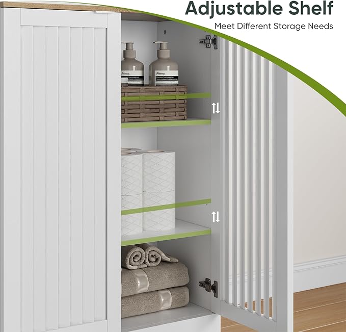 66.8" Tall Storage Cabinet with 2 Louvered Doors and 3 Open Shelves, Bathroom Storage Unit, Adjustable Shelves, Floor Cabinet for Bathroom, Office, Kitchen, White