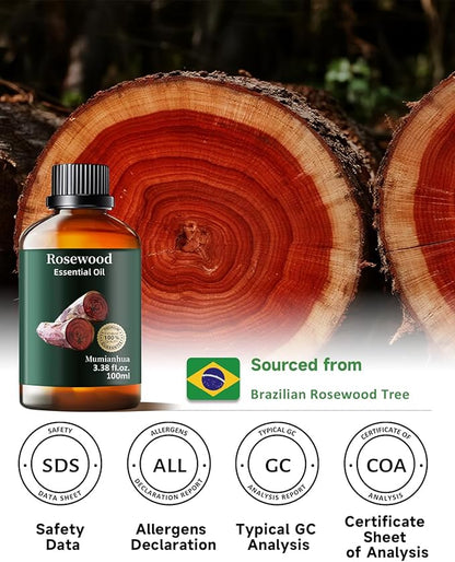 Rosewood Essential Oil for Outdoor Shield, Natural Protective Barrier, Sweet Woody Aroma for Reed Diffuser, Spray, Skin & Hair Care, DIY Blends, Candle, Soap, Making, DIY, Massage 3.38 Fl Oz