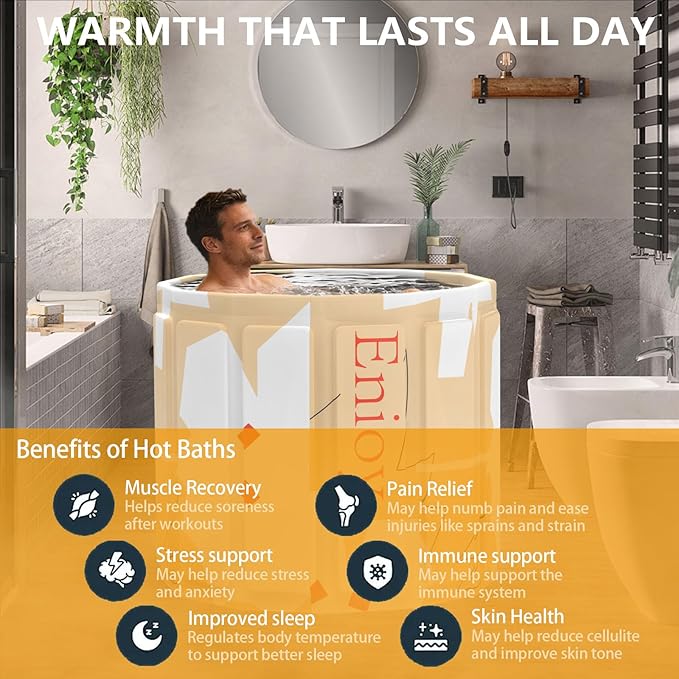 Portable Bath Tub for Adult, Foldable Soaking Bathtub for Hot SPA&Ice Bath, Foldable Small Bathtub Collapsible Tub for Bathing, Quick Setup No Installation, Space-Saving Storage (yellow-25.9X27.5IN)