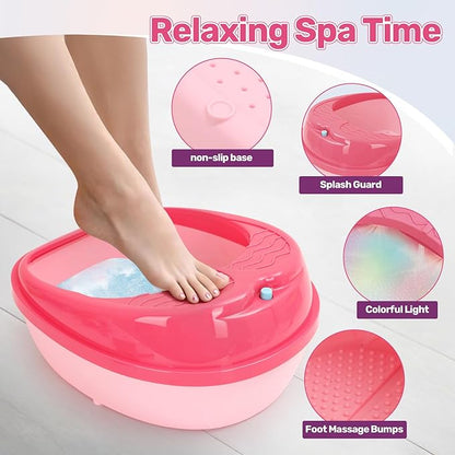 Kids Foot Spa & Nail Art Kit for Kids 4-12 – All-in-1 Foot Spa Set with Colorful Lights & Manicure Set – Fun Girls Spa Kit for Parties & Christmas Birthday Gifts for 6 8 9 10-12 Year Old Girls