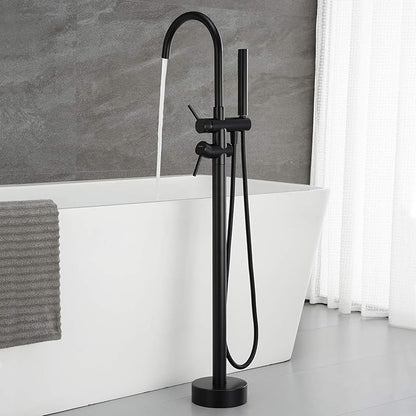 Freestanding Tub Filler Bathtub Faucet Black Floor Mount Brass Bathroom Faucets with Hand Shower