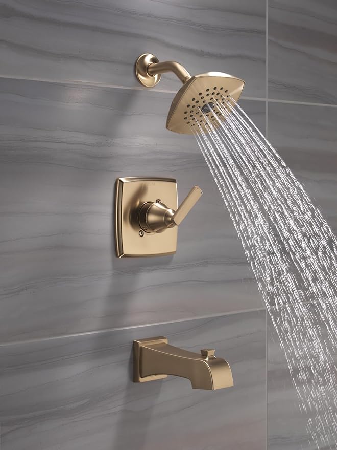 Delta Ashlyn 14 Series Bathtub and Shower Faucet Set, Brushed Gold Shower Head and Handle Set, Valve Trim Kit, Stainless T14464-CZ (Valve Not Included)
