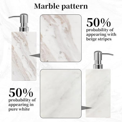 White Marble Soap Dispenser for Bathroom and Kitchen Countertop - Lotion and Liquid Soap Dispenser, 6.7 Ounces Soap Bottle with Pump
