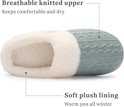 Chantomoo Womens Slipper Warm Comfy Memory Foam House Slippers Knitted Shoes Faux Fur Lined Anti-Skid Rubber Sole Bedroom Cozy Indoor Outdoor Slippers