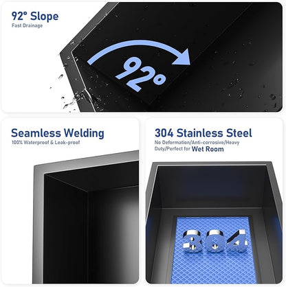 Stainless Steel Shower Niche 36" X 12" Matte Black No Tile Needed Horizontal Niche Shower Recessed Wall Niches for Bathroom Storage Over Mount Installation