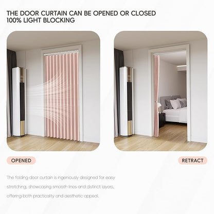 100% Blackout Fabric Folding Door Curtain with Magnetic Closure - Accordion Style for Sliding Doors, Closets,Wardrobe and Temporary Door Solutions Doorway Curtains（W42 x L78, Pink，1 Panel）