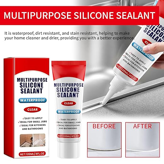 Clear Silicone Caulk, Silicone Sealant, Multipurpose, Waterproof Sealant, Ideal Choice for Small Repairs in Kitchens and Bathrooms(4 Oz)