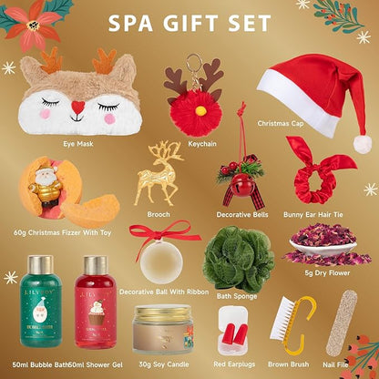 2025 Christmas Gifts for Women Mom - 16 Pcs Luxury Gift Box with Brooch and Cute Sleeping Mask, Bath and Body Spa Gift Set for Women｜Spa Set Bath Gift Idea for Female Friends
