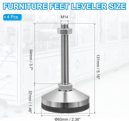 PATIKIL Furniture Leveling Feet 2.4" Dia Base M14 Thread, 4 Pcs Carbon Steel Adjustable Threaded Furniture Levelers Screw on Leg Leveler with Pads for Desk Chair Cabinet, Black
