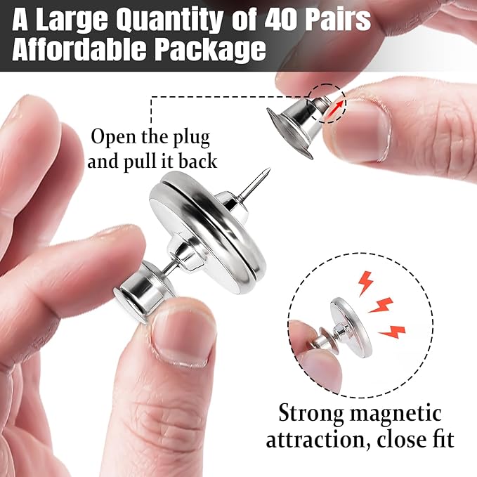 Curtain Magnets, Kaluofan 40Pairs Curtain Magnets Closure with 40Pairs Self-Adhesive Patch, Magnetic Curtain Clips Prevent Light Leaking, Keep Curtain Closed for Home Bedroom Bathroom Office Draperies