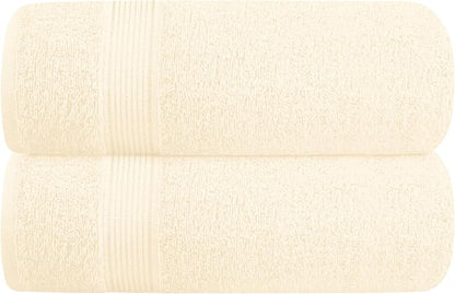 Elvana Home Cotton 2 Pack Oversized Bath Towel Set 28x55 inches, Large Bath Towels, Ultra Absorbant Compact Quickdry & Lightweight Towel, Ideal for Gym Travel Camp Pool - Ivory