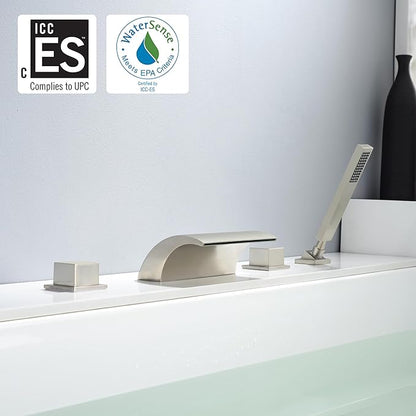 sumerain Waterfall Bathtub Faucet Brushed Nickel with Sprayer, Tub Spout with Diverter