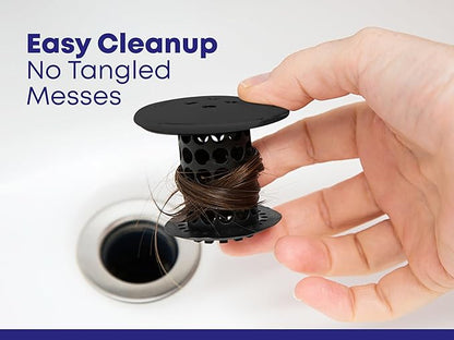 TubShroom Drain Hair Catcher - Matte Black - Fits 1.5-1.75 inch Tub Drains - Drain Protection to Prevent Clogs, Comes with 4 DrainShroom Toss Disposable Drain Snakes