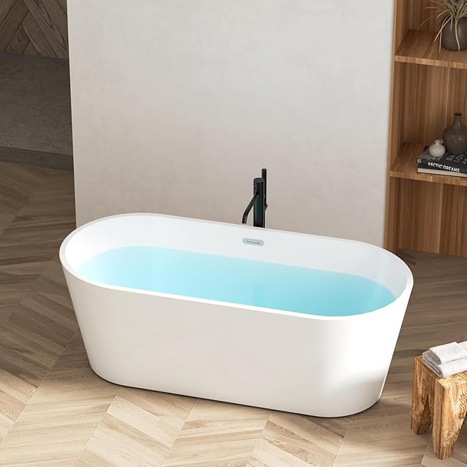 FerdY 67" Shangri-La Elite, Acrylic Freestanding Bathtub, Modern & Contemporary Design Soaking Tub with Chrome Pop-Up Drain and Minimalist Design Overflow, Glossy White, cUPC Certified