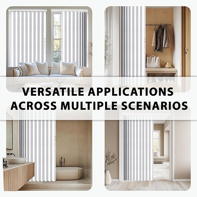 Accordion Door Curtain Set - 100% Blackout, with Curtain Rod Included, for Bedroom Privacy Protection (White-43 W x 78" L+Rod)