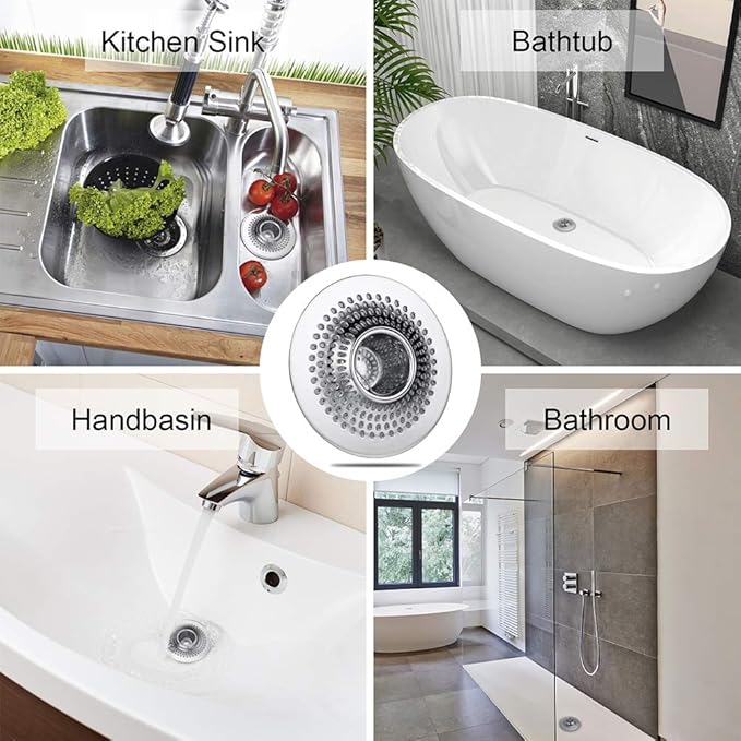 MFTEK Drain Hair Catcher Tub Drain Protector, Stainless Steel Bathtub Shower Drain Hair Stopper Strainer Trap for Shower Bathroom Sink to Catch Hair
