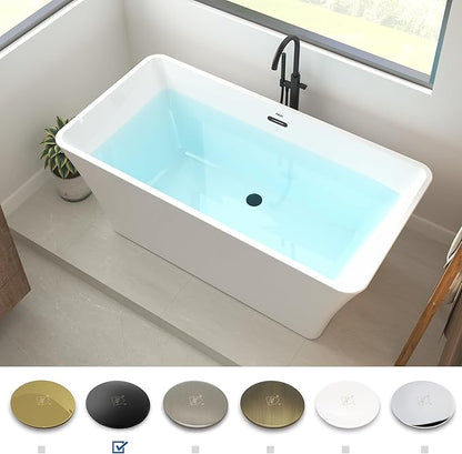 FerdY Sentosa 59" Acrylic Freestanding Bathtub, Contemporary Design Soaking Tub with Matte Black Drain and Minimalist Linear Design Overflow, Easy to Install
