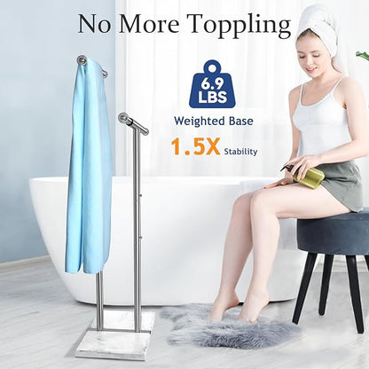 Kayfia 40" Standing Towel Rack with Weighted Marble Base, Width Adjustable & Taller Bathroom Towel Rack Stand, 2-Tier Towel Racks for Bathroom, Multiple Spaces Stainless Steel Brushed Finish