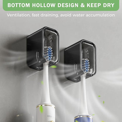 2-Pack Innovative Single Slot Toothbrush Holders with Cover – Wall-Mounted, Hygienic Storage for Bathroom & Shower, Ideal for Family and Travel
