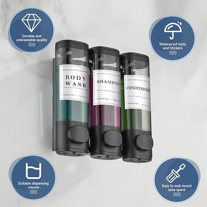 Shower Soap Dispenser Wall Mounted No Drill Shampoo Dispenser for Shower Wall Shampoo and Conditioner Dispenser Bathroom Hotel 3 * 300ml Black3 Self