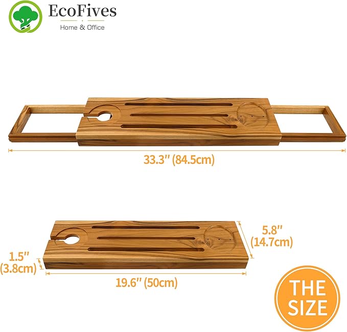 Teak Bathtub Tray Caddy - Expandable Bath Tray - Adjustable Organizer Tray for Bathroom - Luxury Bath Caddy Tub Table, Bathtub Accessories & Bathroom Gadgets