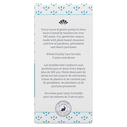 Ivory Gentle Bath Bar Soap, Designed for Whole Family, 99.44% Pure Formula with Plant-Based Cleansers, Made Without Heavy Perfumes, Parabens or Phthalates, Original Scent, 4.0 oz (4 Count)