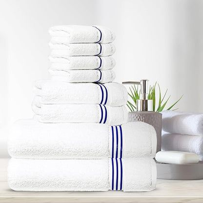 8-Piece Premium Towel Set, 2 Bath Towels, 2 Hand Towels, and 4 Wash Cloths, 100% Ring Spun Cotton Highly Absorbent Towels for Bathroom, Gym, Hotel, and Spa