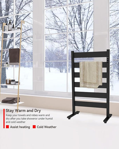 Heated Towel Racks for Bathroom,Freestanding Towel Warmer,6 Bars Towel Heater-PTC Fast Heating with Built-in Timer&Temperature Adjustment,Matte Black