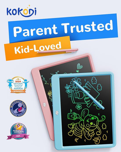 KOKODI LCD Writing Tablet, 12 Inch Colorful Toddler Doodle Board Drawing Tablet, Erasable Reusable Electronic Drawing Pads, Educational and Learning Toy for 3-6 Years Old Boy and Girls(Blue)