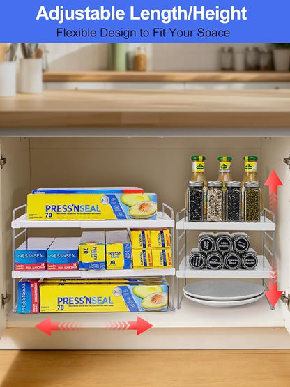 Cirhy Pantry Organizers and Storage,3 Tiers Expandable Foil and Plastic Wrap Organizer, Adjustable Kitchen Cabinet Shelf Organizer, Shelves Storage Rack for Cabinet Countertop (9.8" To 15.6" L)