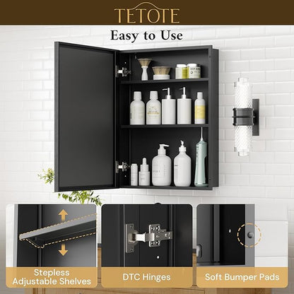 TETOTE 60" x 30" Black Recessed Medicine Cabinets Mirror Bathroom Storage Cabinet Mirror with Adjustable Shelves for Farmhouse Vanity