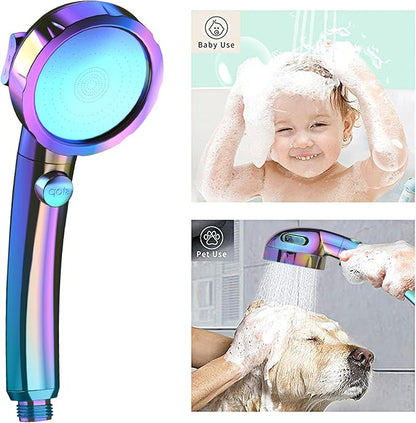 KAIYING High Pressure Handheld Shower Head with ON/OFF Switch, 3 Spray Modes, Adjustable Angle Bracket, Radiant Rainbow