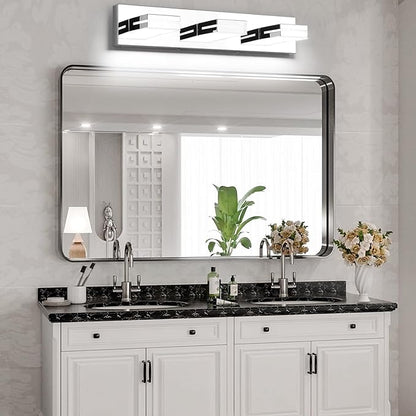 SineRise LED Modern Bathroom Vanity Light Fixtures (3-Light, 24-Inch, Dimmable), Chrome Modern Acrylic Bathroom Wall Lighting Fixtures Over Mirror (Cool White 6000K)
