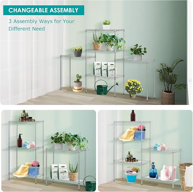 BNSPLY 5 Tier Wire Shelving Unit, Adjustable Wire Rack Shelving, Changeable Metal Wire Storage Shelves for Kitchen, Laundry, Bathroom, Balcony, Pantry (11.4" D x 21.3" W x 59" H, Silver)