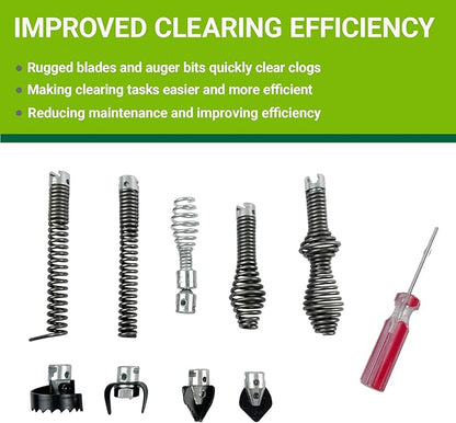 10PCS Drain Auger Cutter Set, Drain Snake Attachments Kit Drain Cleaning Attachment Compatible with K-400 C-4 C-6 C-7 C-8 and C-9 Models, Fit for 5/8" Port Heavy-Duty Cables Includes Cutting Tools