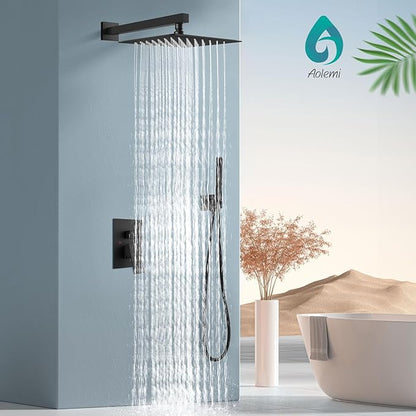 Aolemi Shower Faucet Set, High Pressure Shower System with 2-in-1 Handheld Sprayer, Wall Mount Fixture Combo with Rough-in Valve, 16 Inch Shower Head, Matte Black