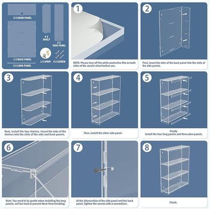 Choowin 3 Layer Wall Shelf Clear Acrylic Display Case for Collectibles, Mini Figures, Pop Mart, Labubu, Sonny Angel, Smiski - Assemble Dustproof Acrylic Display Box with Door (12x3.7x15.3 inch)