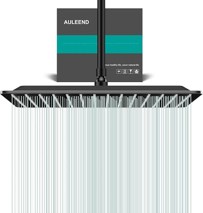 Square Rain Shower Head, High Flow Stainless Steel,Work with any decorative style，All Metal Rainfall Shower Head (Matte Black, 16)